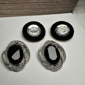 Rhinestone Large Oversized Statement Clip On Earrings Lot Of 2